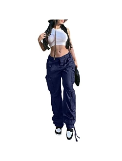 QYANGG Baggy Cargo Pants Women High Waist Pants for Women Loose Pocket Jogger Straight Wide Leg Y2K Cargo Pants