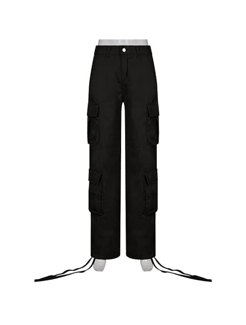 QYANGG Baggy Cargo Pants Women High Waist Pants for Women Loose Pocket Jogger Straight Wide Leg Y2K Cargo Pants