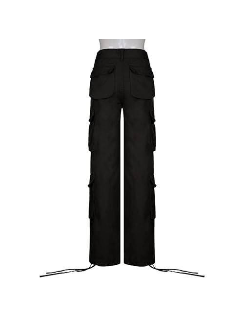 QYANGG Baggy Cargo Pants Women High Waist Pants for Women Loose Pocket Jogger Straight Wide Leg Y2K Cargo Pants