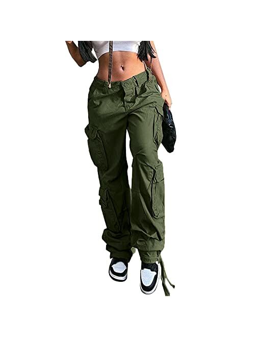 QYANGG Baggy Cargo Pants Women High Waist Pants for Women Loose Pocket Jogger Straight Wide Leg Y2K Cargo Pants