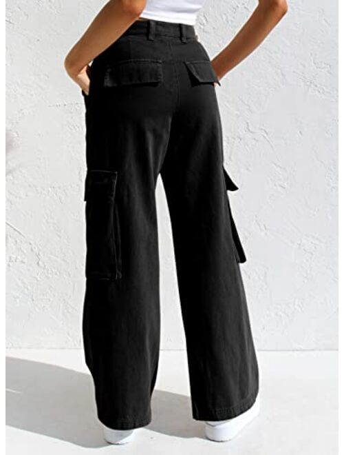 EVALESS Cargo Pants Women Casual Loose High Waisted Straight Leg Baggy Pants Trousers with Pockets