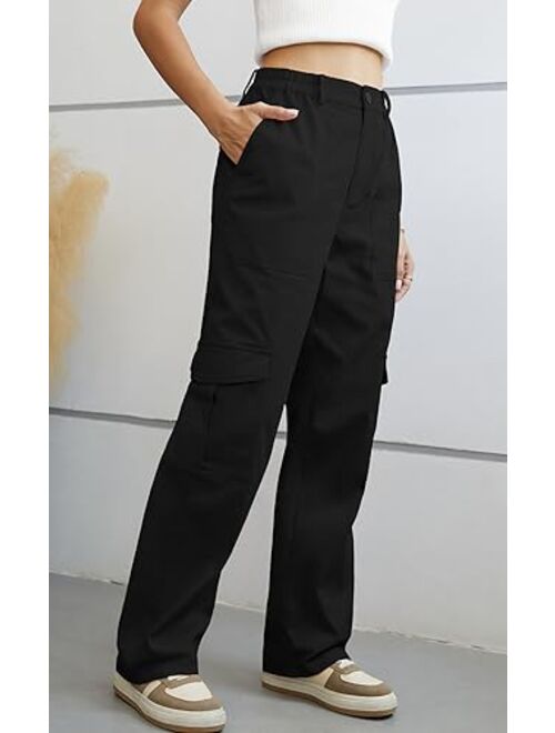 QUEZHU Cargo Pants Women Baggy Elastic Waist Parachute Pants Relaxed Fit Casual Military Streetwear Y2k Pants