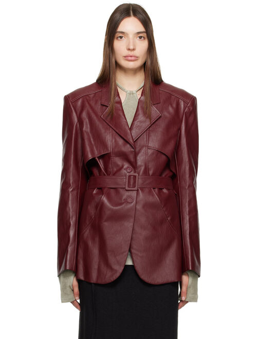 cinch KIJUN Burgundy Belted Faux-Leather Blazer