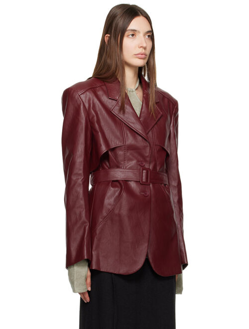 cinch KIJUN Burgundy Belted Faux-Leather Blazer