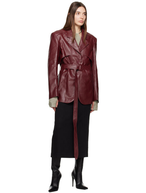 cinch KIJUN Burgundy Belted Faux-Leather Blazer