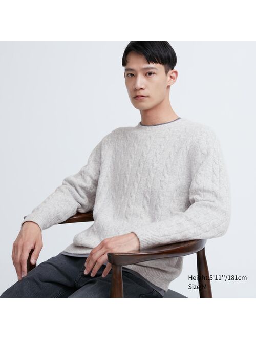 UNIQLO Souffle Yarn Cable Crew Neck Long-Sleeve Sweater