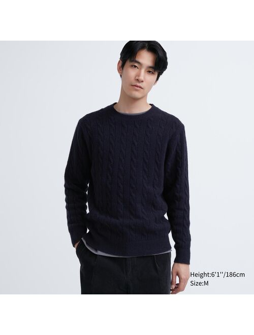 UNIQLO Souffle Yarn Cable Crew Neck Long-Sleeve Sweater