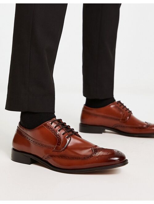 ASOS DESIGN lace-up brogue shoes in polished tan leather