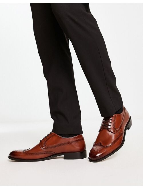 ASOS DESIGN lace-up brogue shoes in polished tan leather