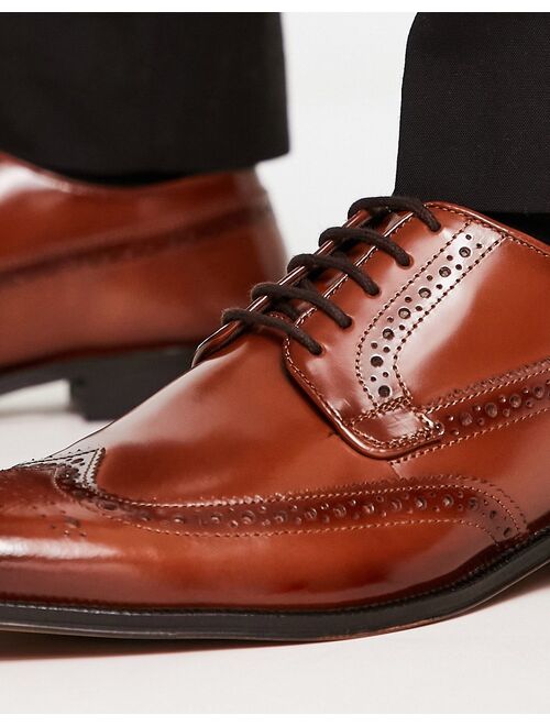 ASOS DESIGN lace-up brogue shoes in polished tan leather