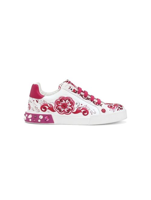 Dolce & Gabbana Kids Portofino Majolica-print leather sneakers