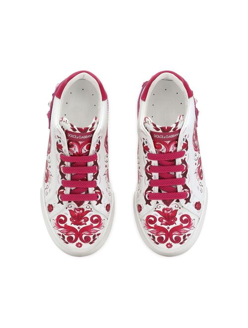 Dolce & Gabbana Kids Portofino Majolica-print leather sneakers