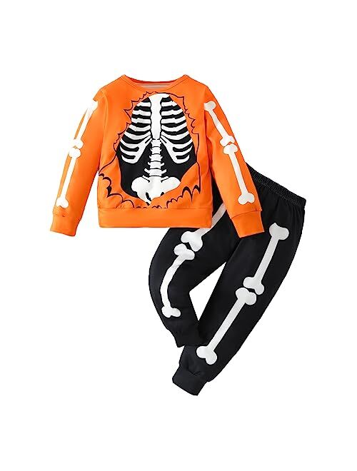 Lucikamy Toddler Baby Boy Halloween Outfit Long Sleeve Ghost/Pumpkin Sweatshirt Tops Elastic Pants 2PCS Fall Winter Clothes