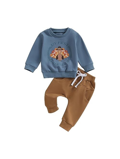 Lucikamy Toddler Baby Boy Halloween Outfit Long Sleeve Ghost/Pumpkin Sweatshirt Tops Elastic Pants 2PCS Fall Winter Clothes