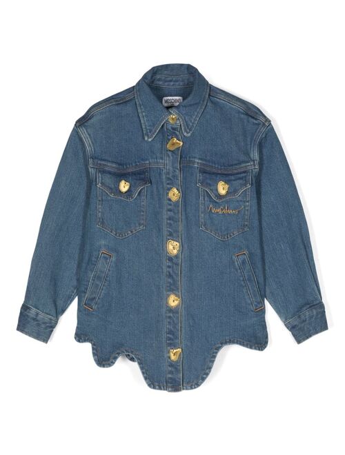 Moschino Kids logo-embroidered asymmetric-hem denim jacket