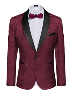 Men's Floral Tuxedo Suit Jacket Slim Fit Dinner Jacket Party Prom Wedding Blazer Jackets