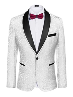 Men's Floral Tuxedo Suit Jacket Slim Fit Dinner Jacket Party Prom Wedding Blazer Jackets