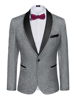 Men's Floral Tuxedo Suit Jacket Slim Fit Dinner Jacket Party Prom Wedding Blazer Jackets