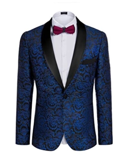 Men's Floral Tuxedo Suit Jacket Slim Fit Dinner Jacket Party Prom Wedding Blazer Jackets