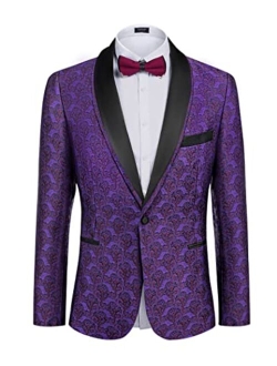 Men's Floral Tuxedo Suit Jacket Slim Fit Dinner Jacket Party Prom Wedding Blazer Jackets