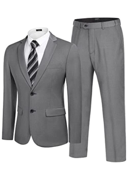 Men's 2 Piece Suits Classic Fit 2 Button Dress Suits Tuxedo Jacket Blazer for Wedding Business Dinner Prom