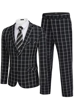 Men's 2 Piece Suits Classic Fit 2 Button Dress Suits Tuxedo Jacket Blazer for Wedding Business Dinner Prom