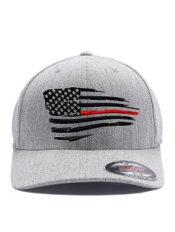 Thin Red Line Waving USA Flag. Embroidered. 6477 Wool Blend Cap