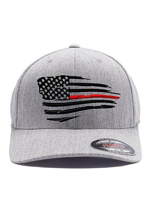 Flexfit Thin Red Line Waving USA Flag. Embroidered. 6477 Wool Blend Cap