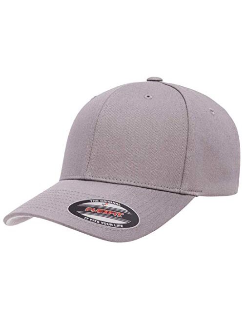 Flexfit Cotton Twill Fitted Cap, Silver, Large-X-Large