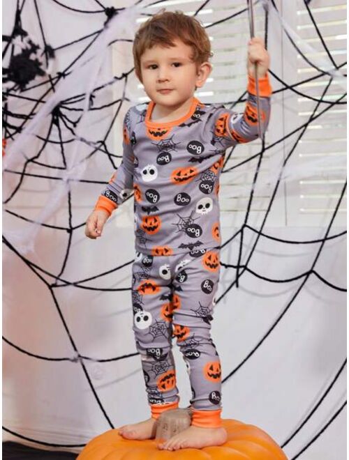 Shein Young Boy Halloween Print Snug Fit PJ Set