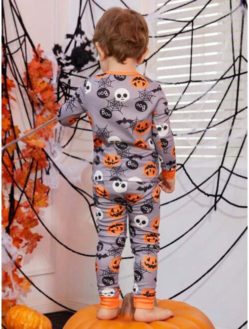 Shein Young Boy Halloween Print Snug Fit PJ Set