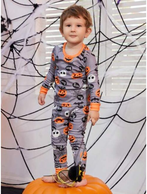 Shein Young Boy Halloween Print Snug Fit PJ Set