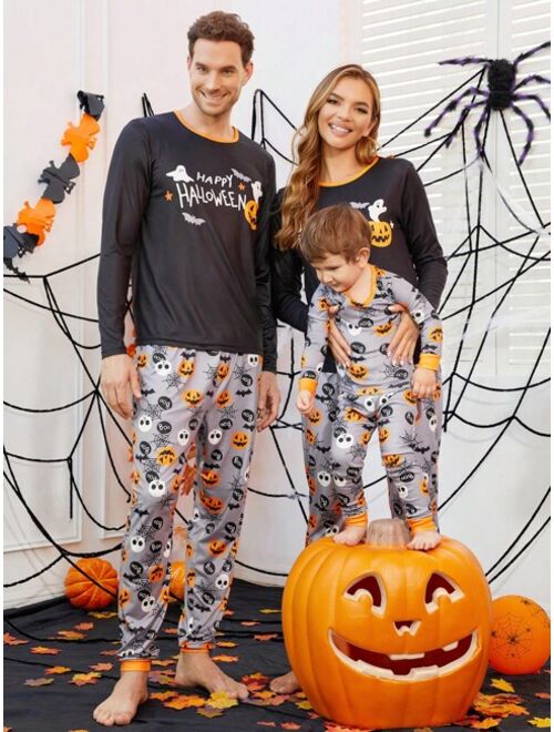 Shein Young Boy Halloween Print Snug Fit PJ Set