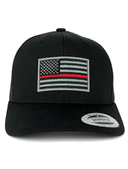 American Flag Patch Snapback Trucker Mesh Cap - Black