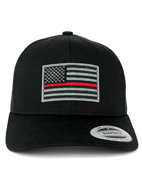 Flexfit American Flag Patch Snapback Trucker Mesh Cap - Black