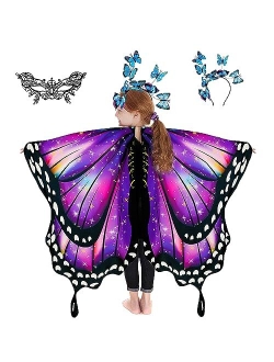 RekTak Butterfly Wings for Girls, Butterfly Costume for Halloween Party Kids Fairy Wing with Mask and Headband