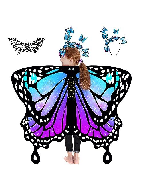 RekTak Butterfly Wings for Girls, Butterfly Costume for Halloween Party Kids Fairy Wing with Mask and Headband