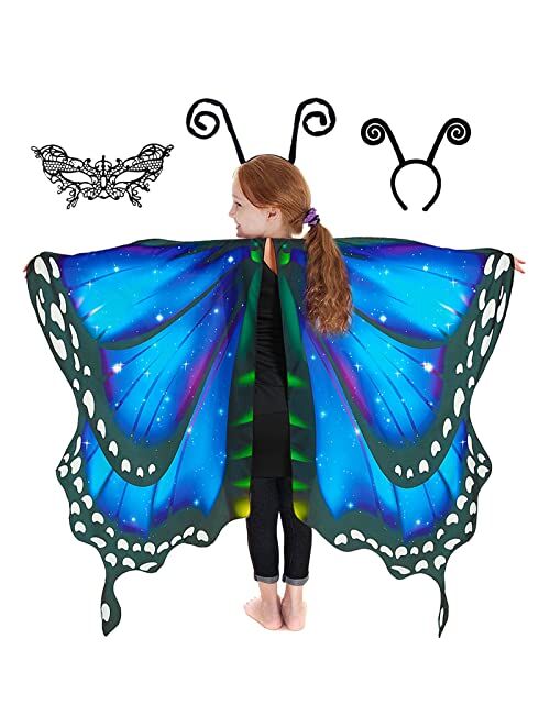 RekTak Butterfly Wings for Girls, Butterfly Costume for Halloween Party Kids Fairy Wing with Mask and Headband