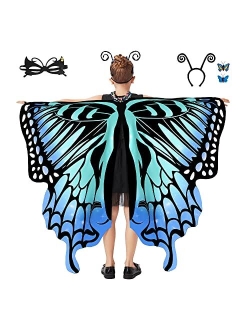 Tibeha Halloween Butterfly Costume for Girls - Double-Sided Printing Wings Kids Cape with Mask, Antenna Headband, Hair Clips