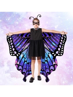 Tibeha Halloween Butterfly Costume for Girls - Double-Sided Printing Wings Kids Cape with Mask, Antenna Headband, Hair Clips