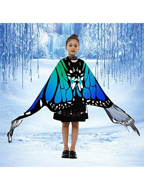 Tibeha Halloween Butterfly Costume for Girls - Double-Sided Printing Wings Kids Cape with Mask, Antenna Headband, Hair Clips