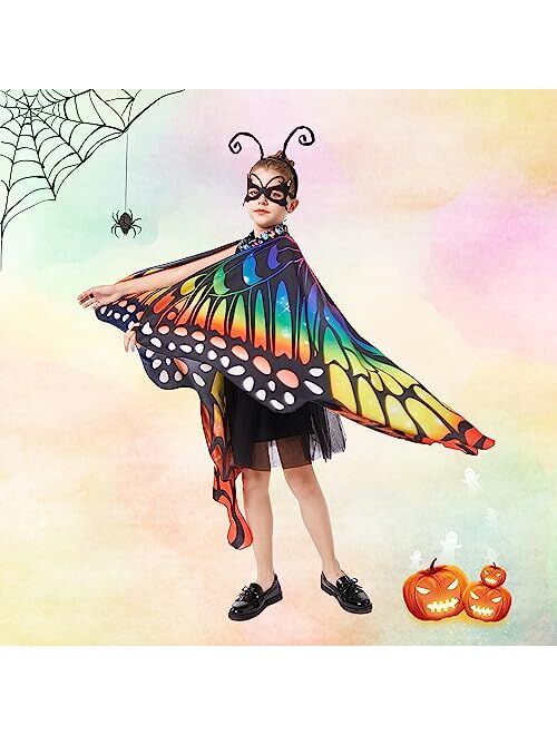 Tibeha Halloween Butterfly Costume for Girls - Double-Sided Printing Wings Kids Cape with Mask, Antenna Headband, Hair Clips