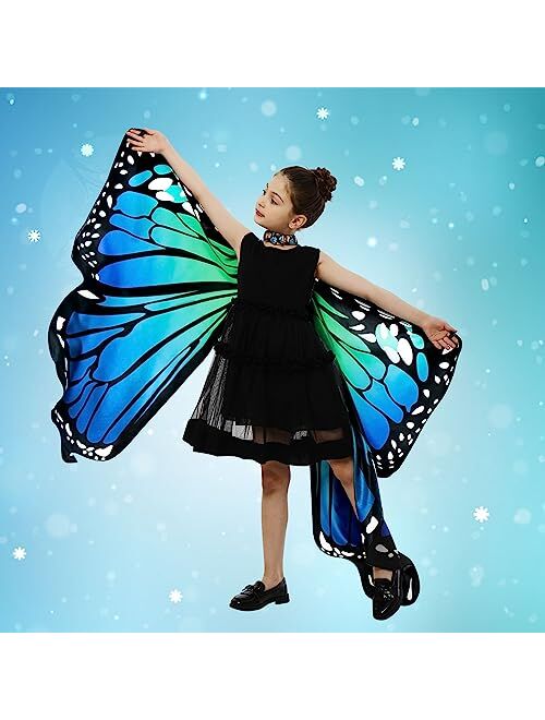 Tibeha Halloween Butterfly Costume for Girls - Double-Sided Printing Wings Kids Cape with Mask, Antenna Headband, Hair Clips