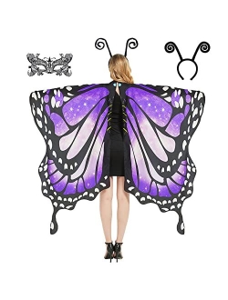 Rektak Butterfly Wings Costume for Women Fairy Wings Adult Halloween Costumes Butterfly Cape with Mask and Headband