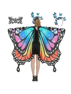 Rektak Butterfly Wings Costume for Women Fairy Wings Adult Halloween Costumes Butterfly Cape with Mask and Headband