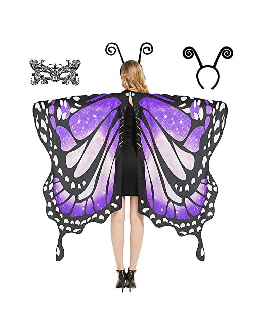 Rektak Butterfly Wings Costume for Women Fairy Wings Adult Halloween Costumes Butterfly Cape with Mask and Headband