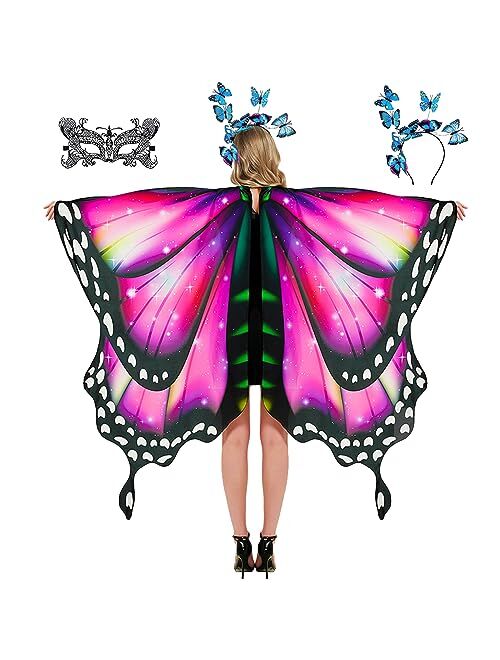 Rektak Butterfly Wings Costume for Women Fairy Wings Adult Halloween Costumes Butterfly Cape with Mask and Headband