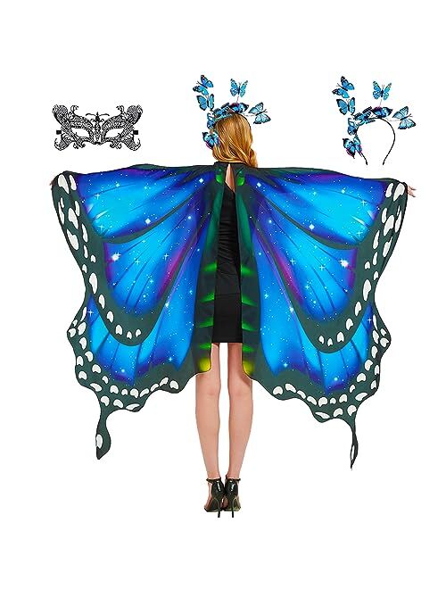 Rektak Butterfly Wings Costume for Women Fairy Wings Adult Halloween Costumes Butterfly Cape with Mask and Headband