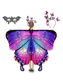 LYL. Ling Butterfly Wings For Girls, Butterfly Costume Blue Purple, Fairy Wings Shawl, Halloween Costumes For Kids