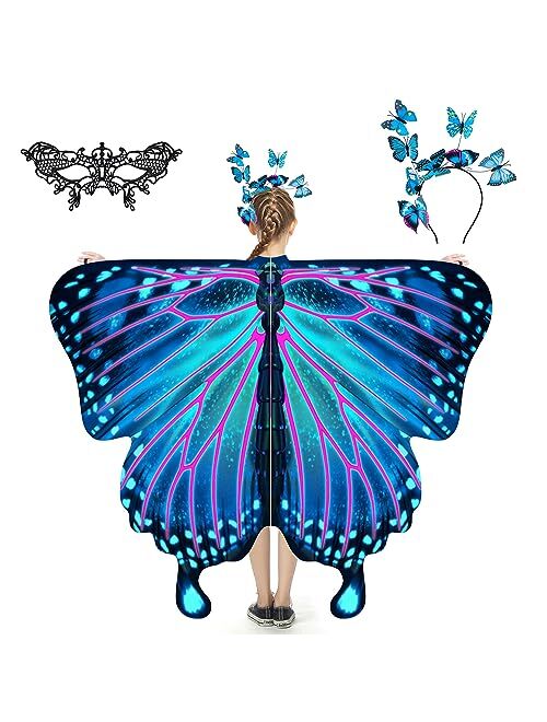 LYL. Ling Butterfly Wings For Girls, Butterfly Costume Blue Purple, Fairy Wings Shawl, Halloween Costumes For Kids